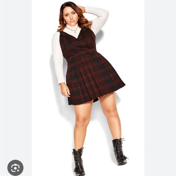 City Chic CCX Pinafore Check Dress in Berry.  NWOT.  L/20. - Picture 1 of 5